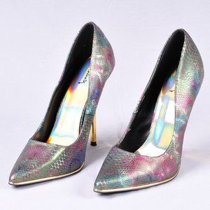 Luichiny Faux, Snakeskin Metallic Pump, Size 8